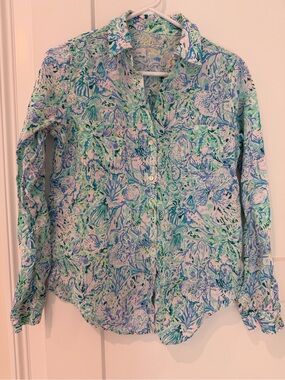 Lilly PulitzerWomen’s Printed Button-Up Shirt - Blue & Green Floral Small